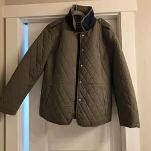 Quilted Tan Jacket with Navy Collar